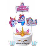 telaşe memuru 4 Yaş Unicorn Pasta Süsü - 4 Yaş Unicorn Doğum Günü Konsepti - Unicorn Kürdanlı Pasta Süsü
