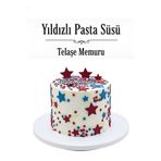 telaşe memuru Bordo Mavi Şeker Hamuru Pasta Tamamlayıcı Süs - 66 Adet Yıldız Pasta Süsü - Yenilebilir Pasta Süsü