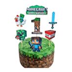telaşe memuru Minecraft Pasta Süsü ve Minecraft Temalı 1 Yaş Doğum Günü Konsepti - Kalın Kağıt Baskısı