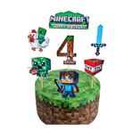telaşe memuru Minecraft Pasta Süsü ve Minecraft Temalı 4 Yaş Doğum Günü Konsepti - Kalın Kağıt Baskısı
