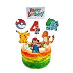 telaşe memuru Pokemon Pasta Süsü ve Pokemon 4 Yaş Doğum Günü Konsepti - Kalın Kağıt Baskısı