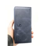 Telefon Bölmeli Hakiki Deri Cüzdan, Mıknatıslı El Geçirmeli Lacivert Portföy Uzun Cüzdan WP795