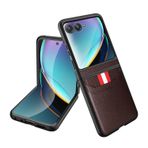 Telefon Cüzdan Kılıfı Motorola Razr 50 Ultra Kredi Kartı Yuvalı Ultra İnce Telefon Kılıfı, [Ekran ve Kamera Lens Koruması] Galaxy Z Razr 50 Ultra için Sert PC Darbeye Dayanıklı Telefon Kılıfı(Brown)