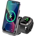 Telefon Kulaklık Saat Şarj Istasyonu Standı ( 15W Kablosuz Hızlı Wireless Şarj + Alüminyum Tasarım ) - Siyah