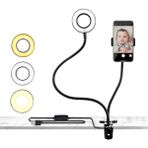 Telefon Tutucu Tripod Canlı Yayın Youtuber Tripot Live 3 Renk LED Işıklı Ayarlanbilir USB Masa Lambası Metal Ayaklı Kıskaçlı - Siyah
