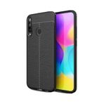 Teleplus Huawei P40 Lite E Siyah Deri Dokulu Silikon Kılıf+Nano Ekran Koruyucu