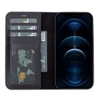 Teleplus iPhone 12 Pro Hakiki Deri 2-1 Kartlıklı Cüzdan Siyah Kılıf