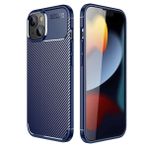Teleplus iPhone 14 Plus Negro Karbon Dokulu Silikon Lacivert Tam Kapatan Ekran Koruyucu Kılıf