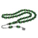 Teleplus Püsküllü Yeşil Toz Kehribar Gümüş Tesbih