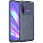 Teleplus Realme 5İ Lacivert Negro Karbon Silikon Kılıf+Tam Kapatan Ekran Koruyucu