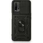 Teleplus Xiaomi Redmi 9T Kamera Korumalı Yüzüklü Tank Pars Silikon Siyah Kılıf