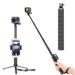 TELESIN Selfie tripodu, 90 cm, karbon fiber, selfie tripodu, karbon fiber, hafif, GoPro Hero için monopod, 3'ü 1 arada teleskopik çubuk ve mini tripod, DJI OSMO Action ve diğer aksiyon kameraları için tüm karbon fiber
