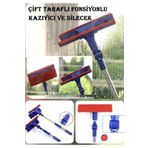Teleskopik Mikrofiber Çift Taraflı Cam Silme Aparatı Çekçekli Silecek Pratik Teleskobik Silici