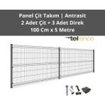 Telfence Panel Çit Takımı ( 2 Çit + 3 Direk ) Avantaj Paketi Bahçe Çiti - 5 Metre - 100 x 500 Cm - Antrasit