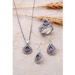 Telkari İşlemeli Mistik Topaz Taşlı Damla Gümüş Set 1890
