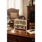 Telkur M-111BT Nostaljik Radyo Görünümlü LED Işıklı Bluetooth,hafıza Kartı,usb Bellek,aux ve Radyo Destekli Hoparlör Bej - Çok Renkli