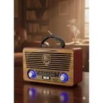 Telkur M-115BT Nostaljik Radyo Görünümlü LED Işıklı Bluetooth,hafıza Kartı,usb Bellek,aux ve Radyo Destekli Hoparlör Açık Ahşap - Çok Renkli