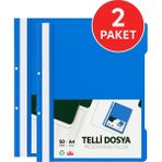 Telli Dosya Mavi A4 – 50'li - 2 Paket Plastik Klasör Delikli