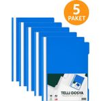 Telli Dosya Mavi A4 – 50'li - 5 Paket Plastik Klasör Delikli - 250 Adet