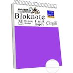 Telli Masaüstü Not Defteri Çizgili A5 Orta Boy 1 Adet Masa Üstü Plastik Kapaklı Spiralli Bloknot Blocknote 80 Yaprak - Mor