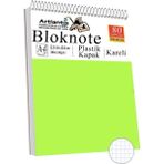 Telli Masaüstü Not Defteri Kareli A4 1 Adet Masa Üstü Plastik Kapaklı Spiralli Bloknot Blocknote 80 Yaprak Okul Ofis - Açık Yeşil