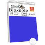 Telli Masaüstü Not Defteri Kareli A4 1 Adet Masa Üstü Plastik Kapaklı Spiralli Bloknot Blocknote 80 Yaprak Okul Ofis - Mavi