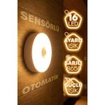Telvesse 16LED 3mod Hareket Sensörlü Şarjlı LED Işık Mıknatıslı Kablosuz Gece Lambası Koridor Işığı 47732 - Beyaz