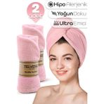 Telvesse 2 Adet Mikrofiber Saç Havlusu Lastikli Plaj Deniz Havuz Bonesi Banyo Saç Kurutma Baş Havlusu Pembe - S - L