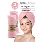 Telvesse 2 Adet Mikrofiber Saç Havlusu Lastikli Plaj Deniz Havuz Bonesi Banyo Saç Kurutma Baş Havlusu Pembe