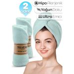 Telvesse 2 Adet Mikrofiber Saç Havlusu Lastikli Plaj Deniz Havuz Bonesi Banyo Saç Kurutma Baş Havlusu Turkuaz - S - L