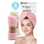 Telvesse 2li Set Mikrofiber Saç Havlusu Plaj Deniz Havuz Bonesi Banyo Saç Kurutma Baş Havlusu Krem-Pembe