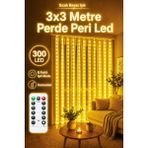Telvesse 8 Mod Perde Ledi 300 LED 3X3M 10 Sarkıt LED Yılbaşı Oda Dekoru Kumandalı Peri Perde LED - 3 m - Gün Işığı