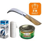 Telvesse Bayram Aşı Bıçağı 22 cm No:3 + Aşı Macunu + Aşı Bandı (3'lü Paket) - Gri