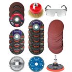 Telvesse Spiral Avuç İçi Taşlama Makinesi Matkap Seti 115 mm 27 Parça – Kesme Taşı, Cırt Zımpara, Flap Disk, Çanak Tel Fırça, Matkap Adaptörü ve Koruyucu Gözlük Dahil