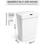Temassız Otomatik Sensörlü Hijyenik Çöp Kovası Yerli Üretim 50 Litre-Beyaz