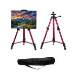 Temel Katlanabilir Alüminyum Tripod Şövale - Kollu Yükseklik Ayarlı, Su Terazili, Pembe