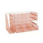 Temel Rose Gold Metal Mesh 3 Katlı Masaüstü Organizer Dosyalık Çekmeceli Kalemlikli 33x22x23 Cm 9533 Pembe