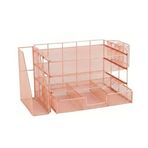 Temel Rose Gold Metal Mesh 3 Katlı Masaüstü Organizer Dosyalık Çekmeceli Kalemlikli 33X22x23 Cm 9533