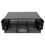 Temel Siyah Ahşap Üst Tablalı Metal Mesh Monitör Yükseltici Stand Çekmeceli Kalemlikli Masaüstü Organizer 9214