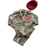 Temiz Pazar Erkek Çocuk Bordo Bereli Asker Komando Kıyafeti | 5-6 Yaş | Kamuflaj Kostüm Takımı - Haki - 5 - 6 Yaş