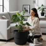 Temmuz Home Kuple Premium Serisi 26 Lt Modern Tasarım Saksı - Salon ve Balkon Tipi Büyük Boy Saksı - Siyah
