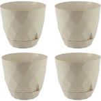 Temmuz Home No 3 Orta Boy 4 Adet Baklava Desenli Tabaklı Plastik Saksı Yakamoz 2,4 Lt - Bej