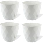 Temmuz Home No 3 Orta Boy 4 Adet Baklava Desenli Tabaklı Plastik Saksı Yakamoz 2,4 Lt - Beyaz