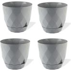 Temmuz Home No 3 Orta Boy 4 Adet Baklava Desenli Tabaklı Plastik Saksı Yakamoz 2,4 Lt - Gri