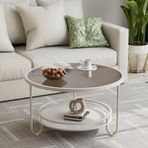 Temperli Camlı Modern Yuvarlak Sehpa Üst 2 Katmanlı Depolama Rafı Şeffaf Cam 31.5 "Çap Modern Ayaklar Daire Tasarımı Küçük Alanlar için Basit ve Şık Orta Masa Açık Renk