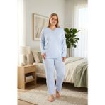 Temporium Kadın Büyük Beden Desenli Yakası Düğmeli Uzun Kollu Bambu Pijama Takımı - Buz Mavi - 3XL