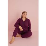 Temporium Kadın Büyük Beden Desenli Yakası Düğmeli Uzun Kollu Bambu Pijama Takımı