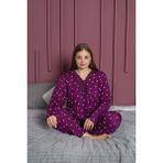 Temporium Kadın Büyük Beden Yakası Dantelli Uzun Kollu Bambu Pijama Takımı - 3XL - Mürdüm