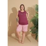 Temporium Kadın Milan Kumaş Büyük Beden Curve Baskılı Desenli Şortlu Pijama Takımı - Bordo - 3XL