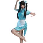 Temptshow Kadın cosplay japon çin hizmetçi cheongsam iç çamaşırı seksi baskılı çiçek önlük pijama, Açık Mavi, Tek Beden